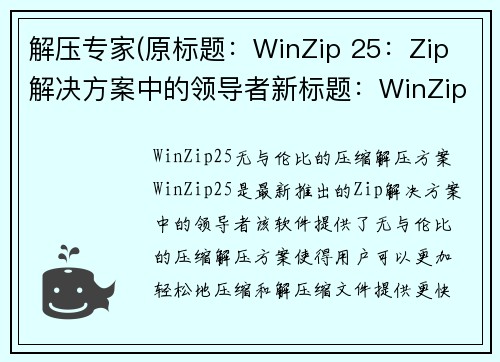 解压专家(原标题：WinZip 25：Zip 解决方案中的领导者新标题：WinZip 25：无与伦比的压缩解压方案)