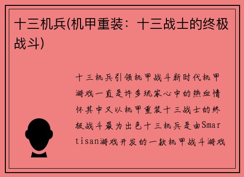十三机兵(机甲重装：十三战士的终极战斗)
